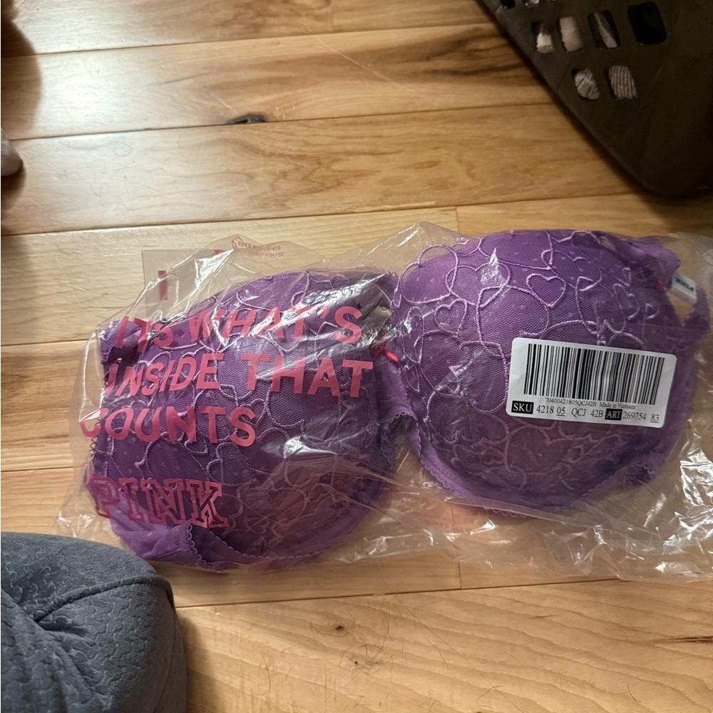 Pink Purple Bra with Heart Pattern
